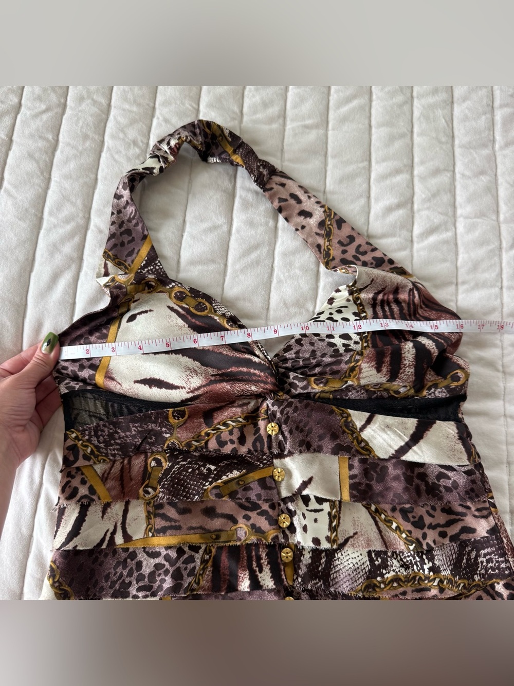 XOXO Y2K grunge glam festival brown animal print halter ruched top size S - Picture 5 of 6